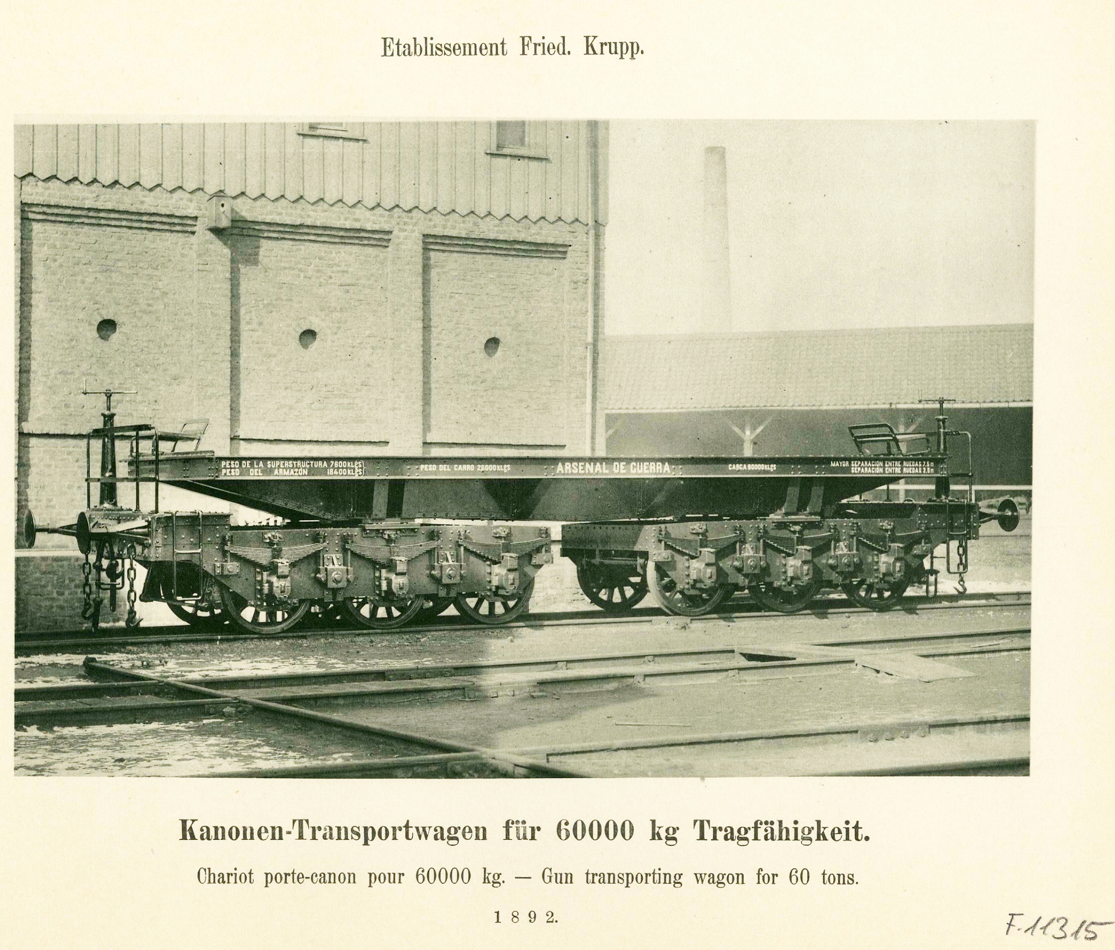 Vagón porta cañones para 60000 kg. 1892