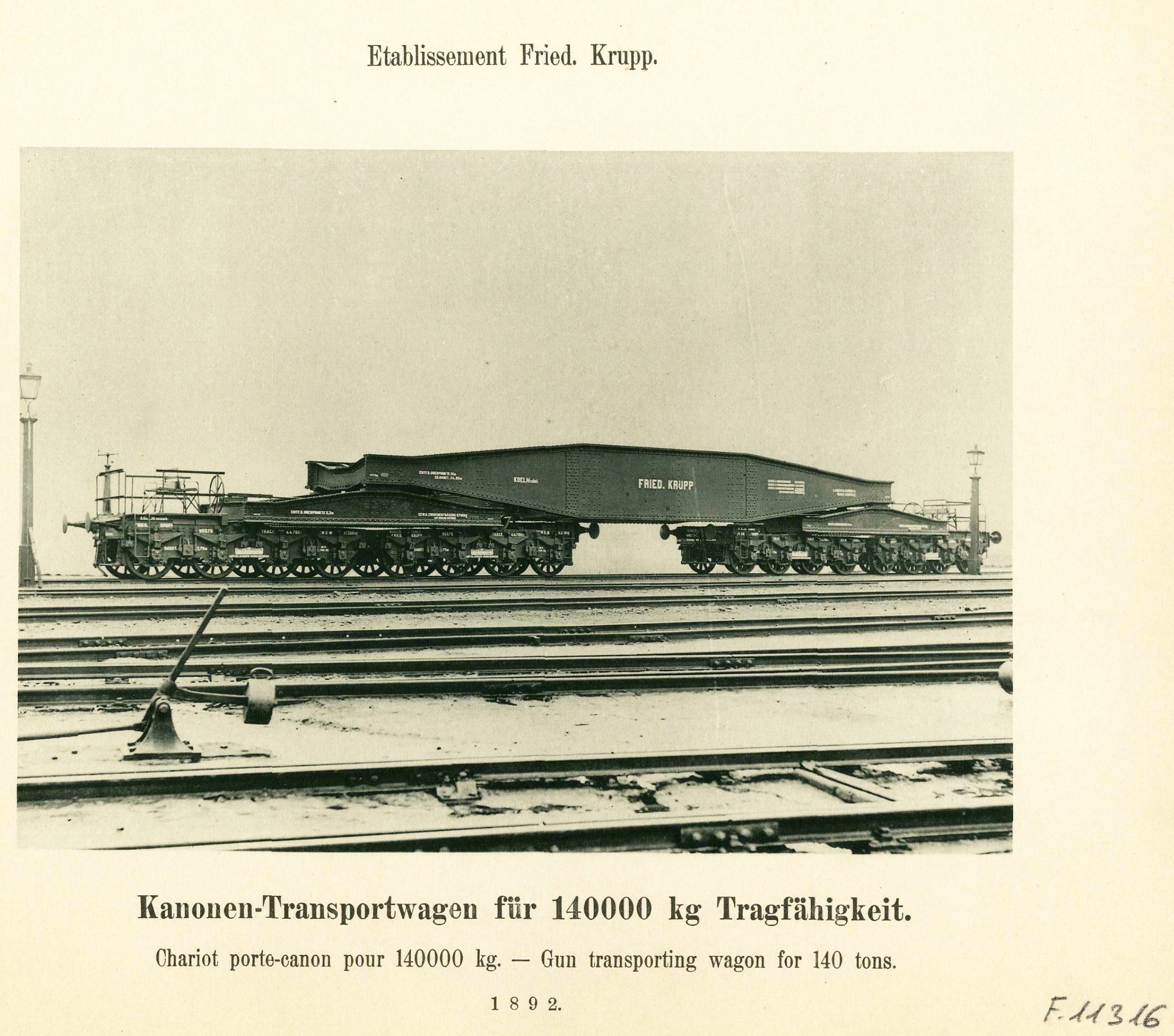 Vagón porta cañones para 140000 kg. 1892