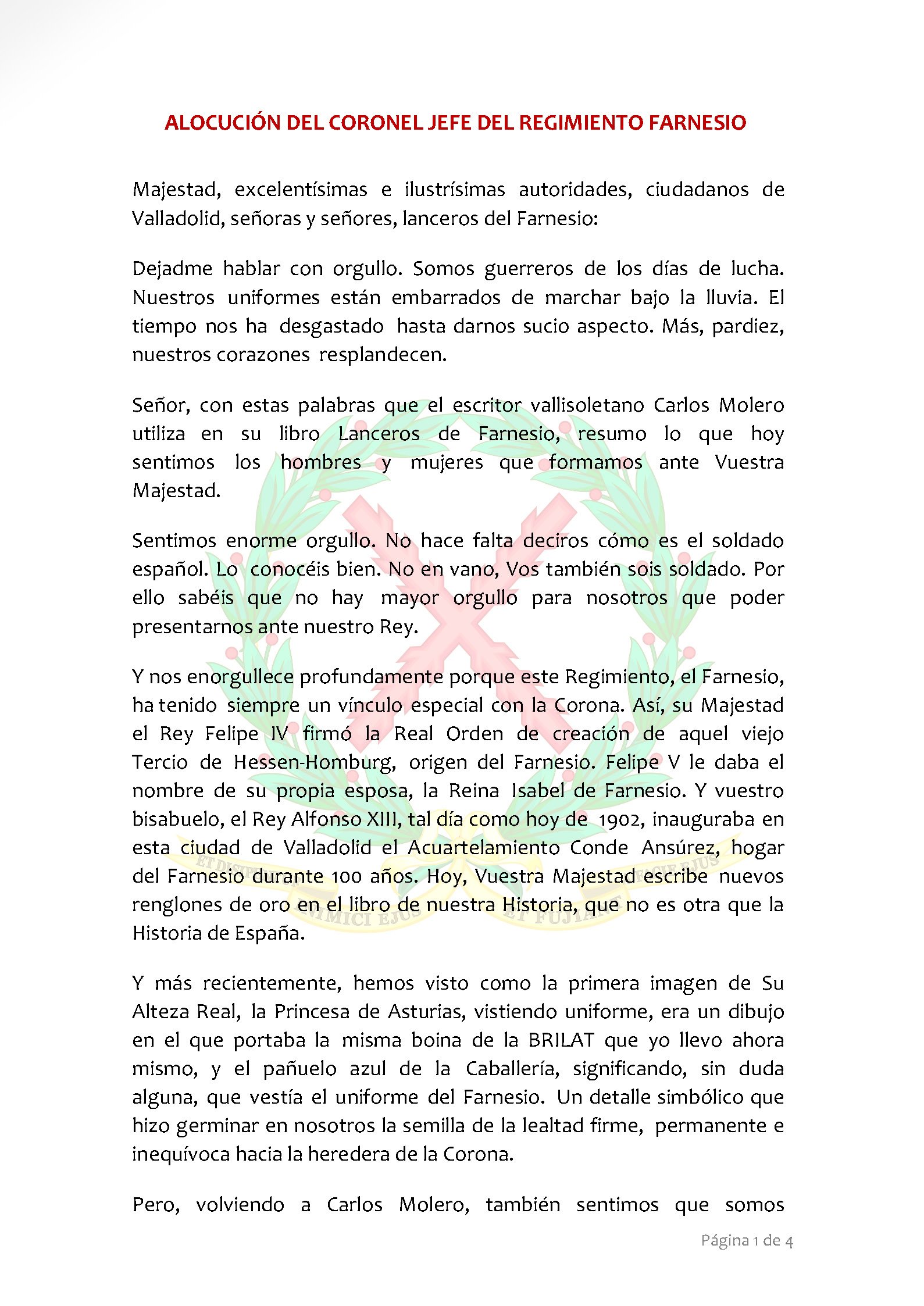 ALOCUCIÓN CORONEL FARNESIO