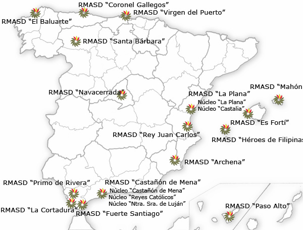 Distribución geográfica de las Residencias Militares de Acción Social de Descanso