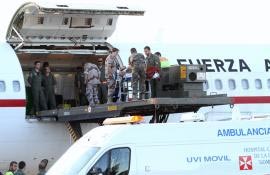 One of the wounded on the aircraft’s disembarkation platform 