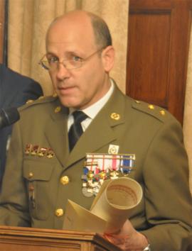 Lieutenant Colonel Carlos Javier Frías during his speech 