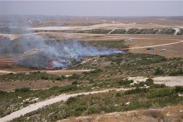 Panoramic view of a simulated forest fire on ‘San Gregorio’ 