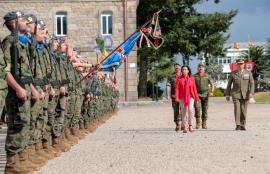 Reviewing the soldiers after the Minister’s arrival
