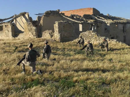 Urban combat training exercises in built-up areas.