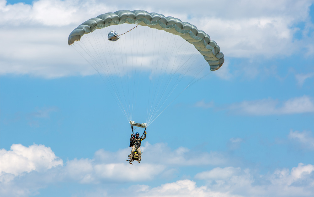 Parachute jump during the exercise