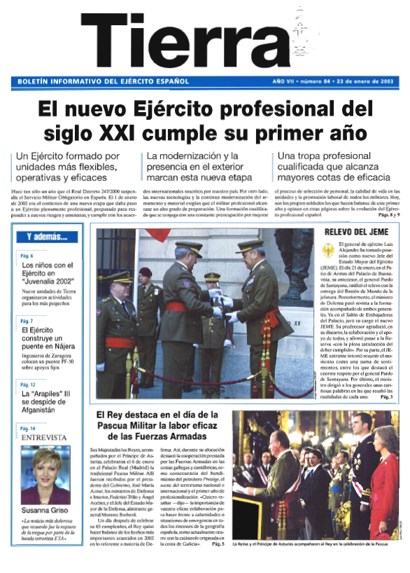 Portada revista ejército enero 2002