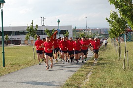 Las compañías con sus banderines al frente.