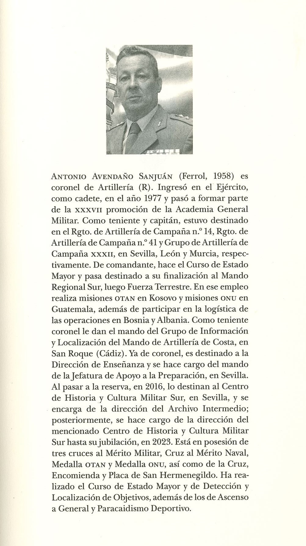 CV del coronel de Artillería (R) Antonio Avendaño Sanjuán