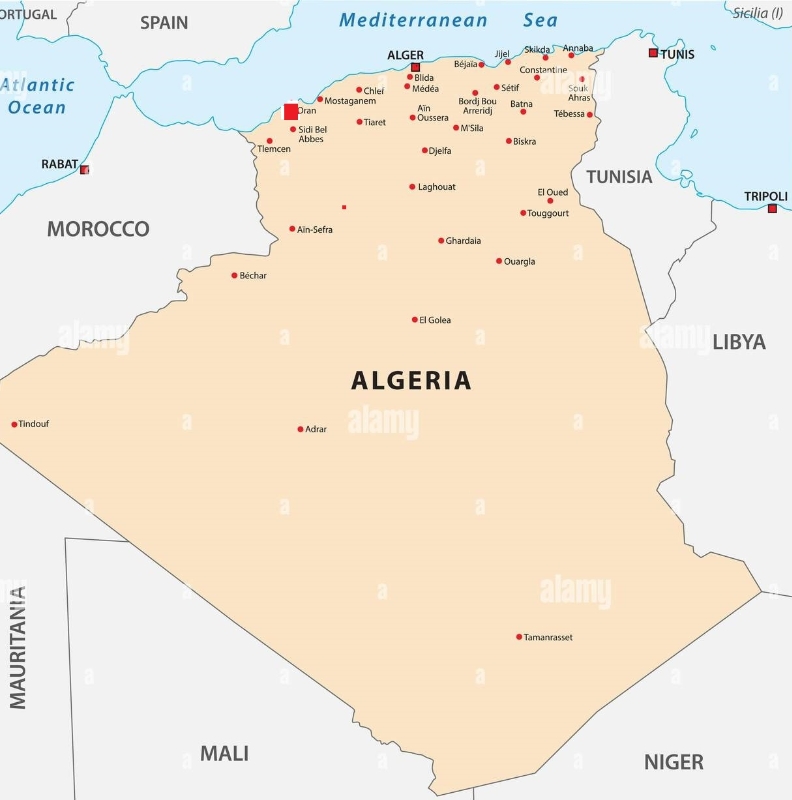 Situación de Orán en un mapa de Argelia