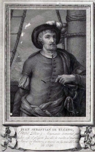 Retrato grabado de Juan Sebastián Elcano. Autores: LOPEZ ENGUIDANOS, JOSE / FERNANDEZ NOSERET, LUIS