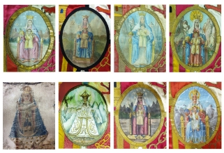 &nbsp;AVE MARÍA, GRATIA PLENA. Composición. Algunos ejemplares de Vírgenes con niños en banderas del Museo. Aparecen, entre otras, la Virgen de la Victoria, la Virgen de Arcos, la Virgen del Rosario o Nuestra señora de la Asunción.