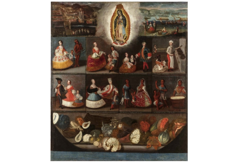 Pintura de Castas con la imagen de la Virgen de Guadalupe. Luis de Mena, 1750. FOTO: JOSÉ LUIS MUNICIO. Museo de América. Madrid.