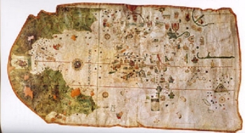 Copia en calco manual de la "Carta náutica de Juan de la Cosa" - año 1500. Museo del Ejército.