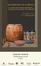 Cartel de la exposición temporal "Los lenguajes de la música: la colección de instrumentos musicales del Museo del Ejército".