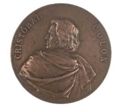 Medalla en bronce, conmemorativa del IV centenario del descubrimiento de América por Cristóbal Colón, año 1892. Museo del Ejército. Colección Romero Ortiz.