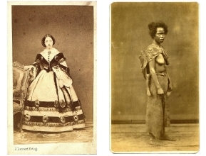 Retrato de la infanta María Cristina de Borbón y, al lado el de una mujer filipina.