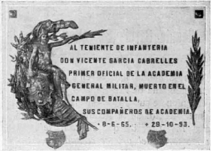 Lápida en memoria del teniente Vicente García Cabrelles, colocada en el Alcázar en 1912