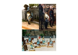 Fotomontaje de las piezas del Museo en el que aparecen tres soldados músicos. Museo del Ejército.