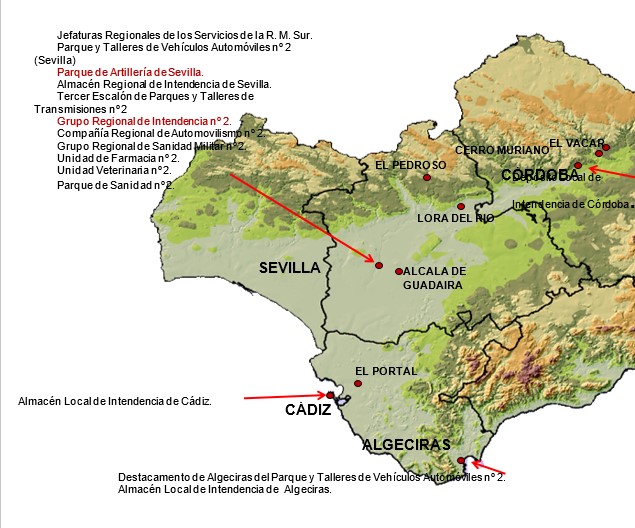 Mapa de la ubicación de las distintas unidades que han pertenecido a la AALOG 21.