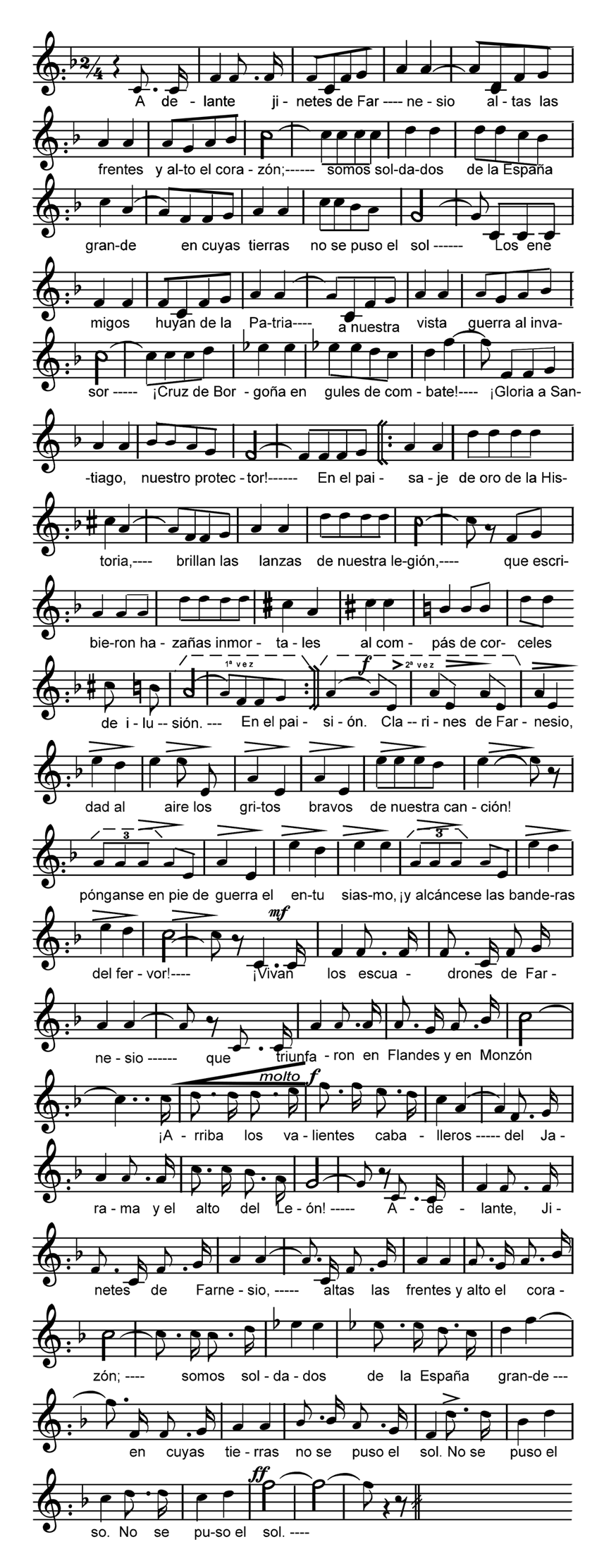 Partitura del himno del Regimiento Farnesio Partitura del Himno