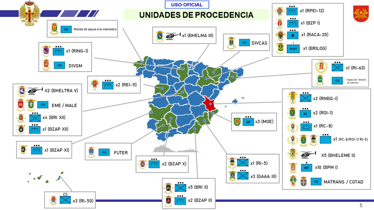 Mapa de las unidades del ET desplegadas